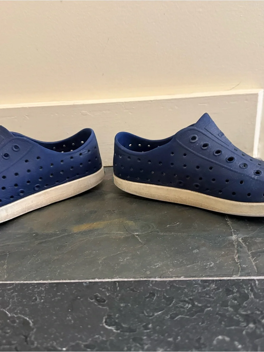 Native Jefferson Navy Blue Slip-On Sneakers with White Toe Caps J2